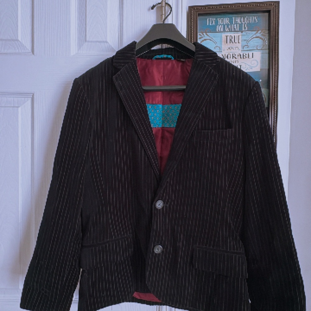 Guess Black Pinstripe Blazer with Red Lining